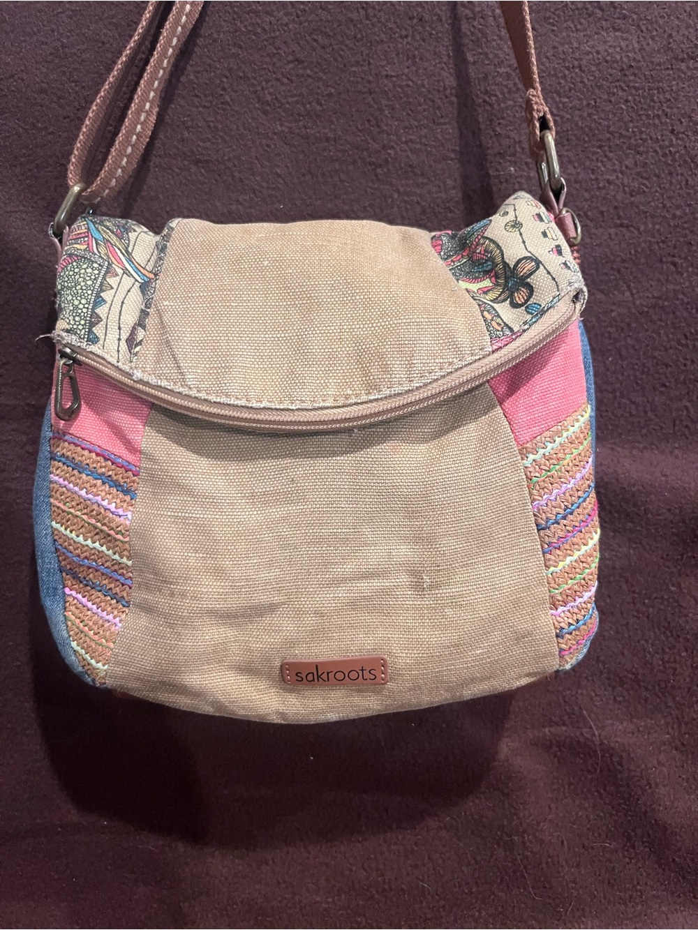 Sakroots Natural fabric Flap Crossbody Bag